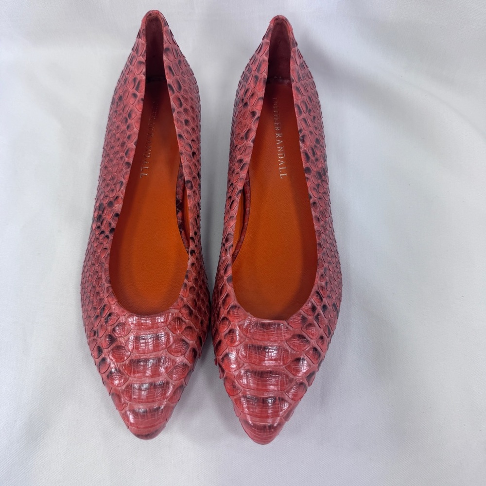 LOEFFLER RANDALL flats Snakeskin Print Embossed Leather Orange Hidden Heel NEW 7